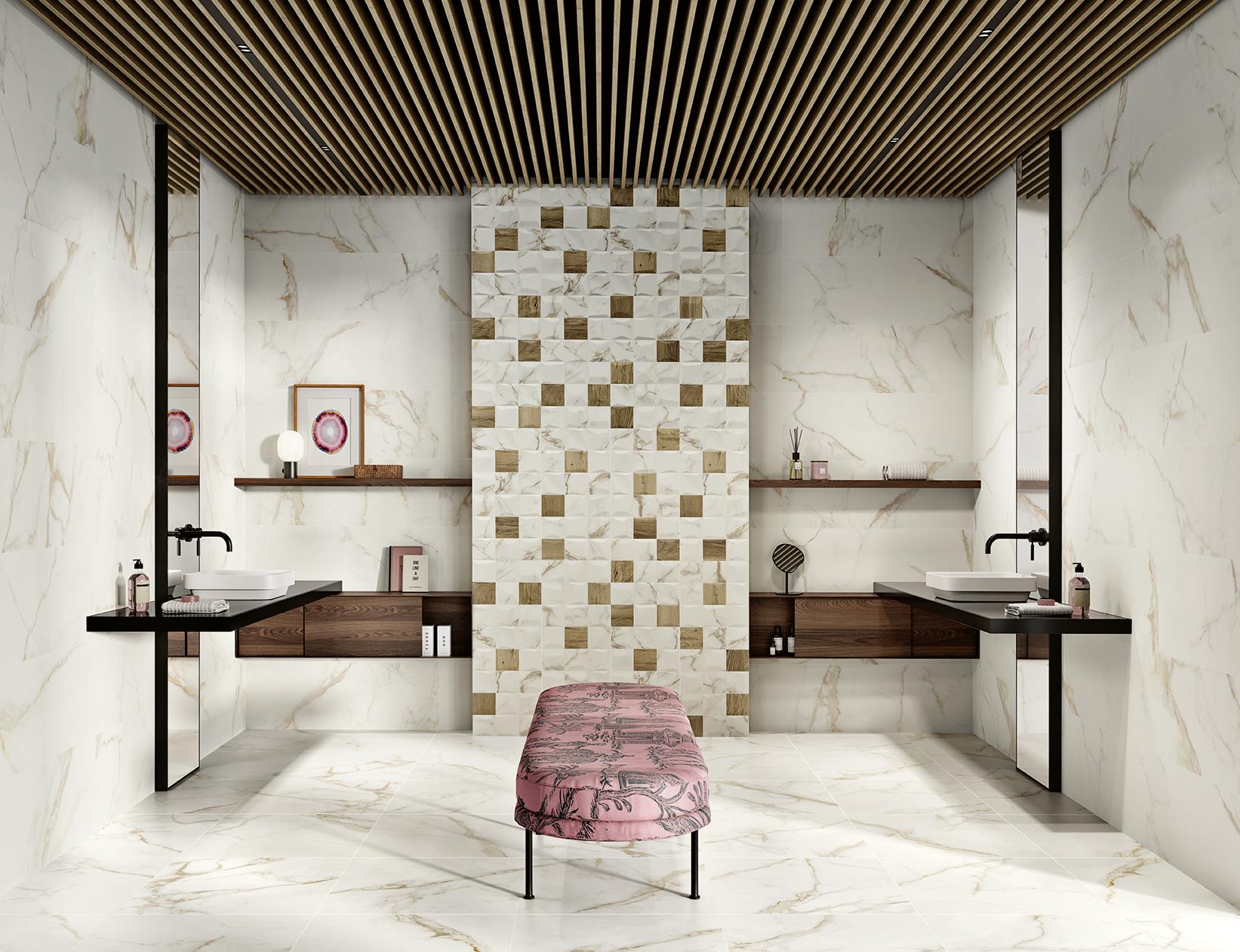 Ambiente com revestimento Precious Calacatta Gold Polido 1 Precious Calacatta Gold 60x60 Polido Retificado Love - Image 2