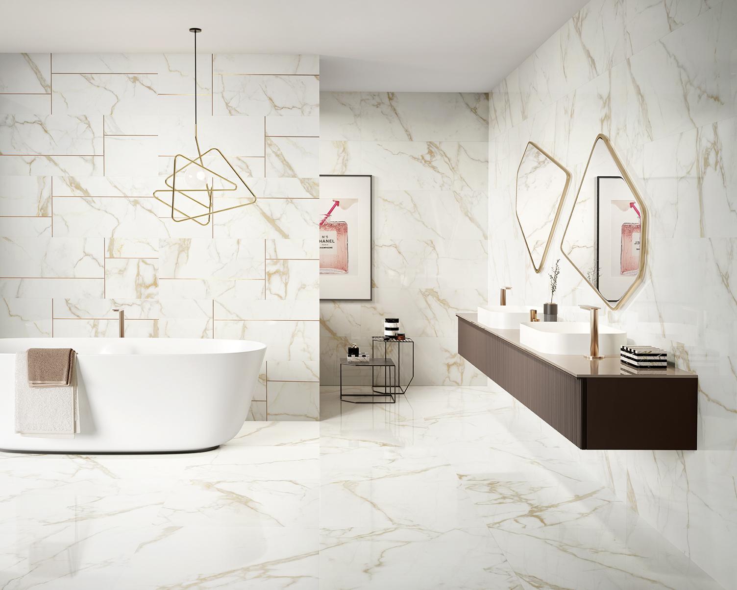 Ambiente com revestimento Precious Calacatta Gold Polido Precious Calacatta Gold 60x60 Polido Retificado Love - Image 3